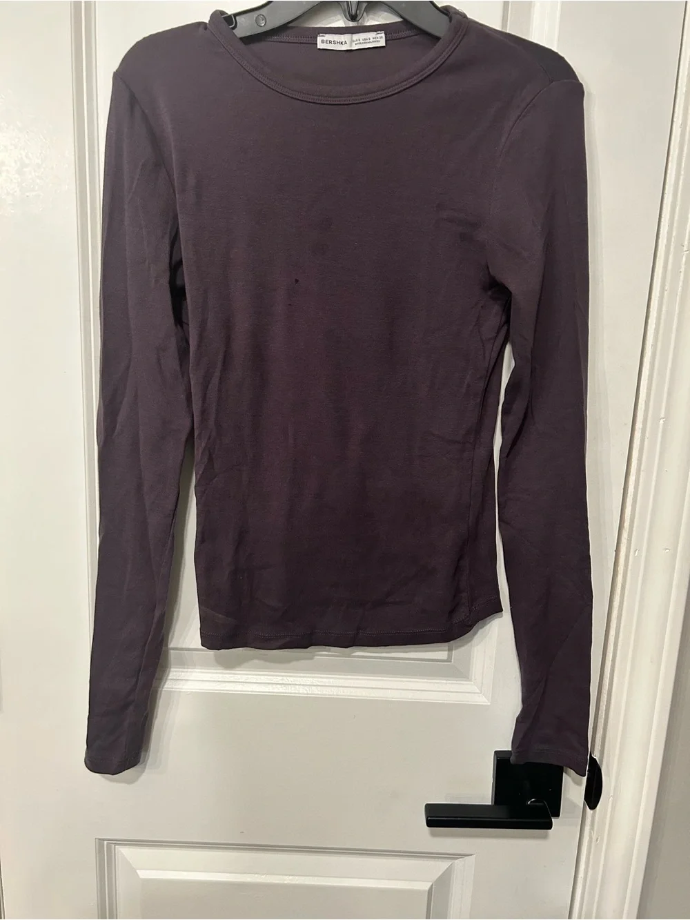 Bershka Long Sleeve Crew Neck Top in Deep Plum